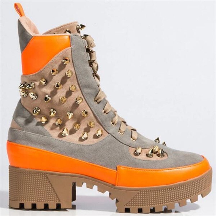 New fashion lace up high heel platform ankle boots Rivets women shoes