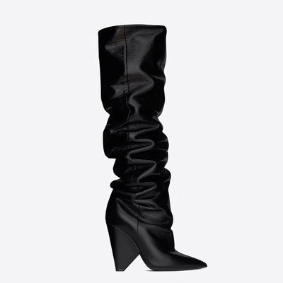 Black Leopard Print Over-the-Knee Boots for Women Chunky High Heel Winter Shoes Slouchy Long Boot Size 43-for Autumn & Spring