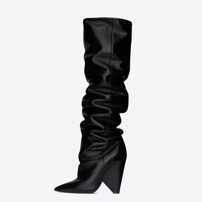 Black Leopard Print Over-the-Knee Boots for Women Chunky High Heel Winter Shoes Slouchy Long Boot Size 43-for Autumn & Spring