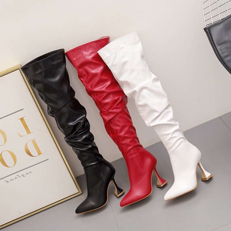 2025 winter long boots women's stiletto heel pointed toe knee boots shave legs and show thin wine glass heel women's boots