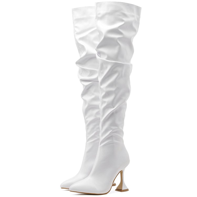 2025 winter long boots women's stiletto heel pointed toe knee boots shave legs and show thin wine glass heel women's boots