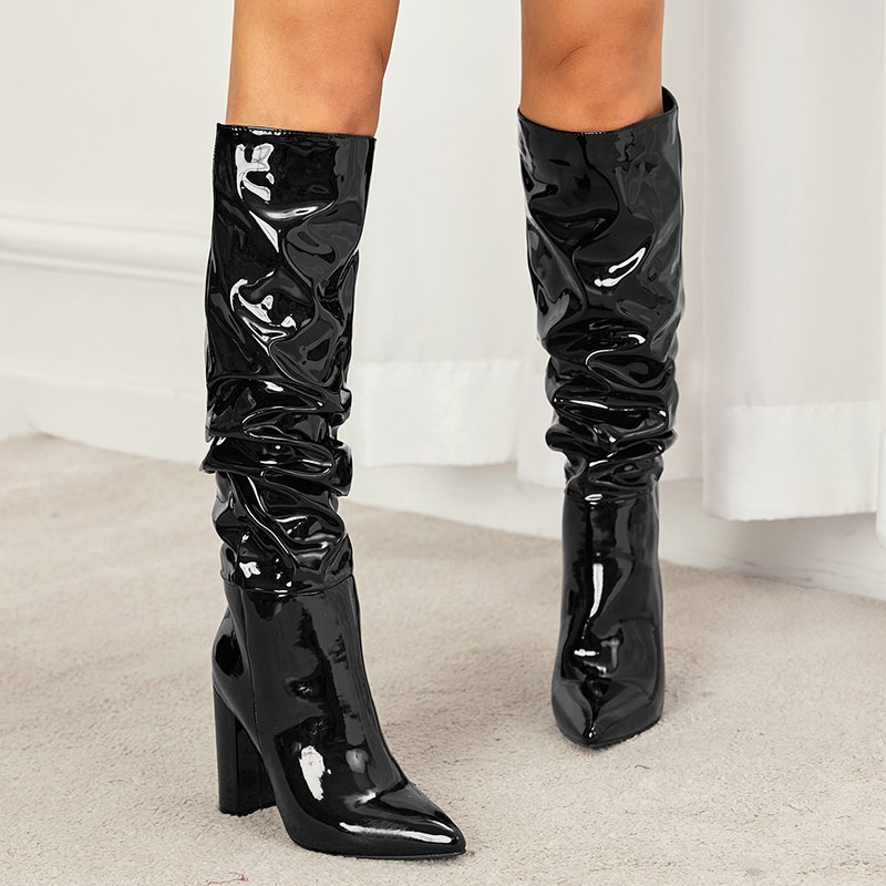 Leather Zipper Stivali Donna Chaussures Talon Bottes Femme 2023 Fashion Spike Heels Mid Calf Chunky Heel Women's Boots