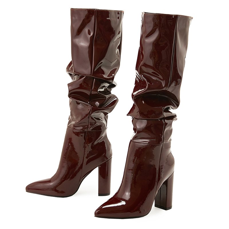 Leather Zipper Stivali Donna Chaussures Talon Bottes Femme 2023 Fashion Spike Heels Mid Calf Chunky Heel Women's Boots