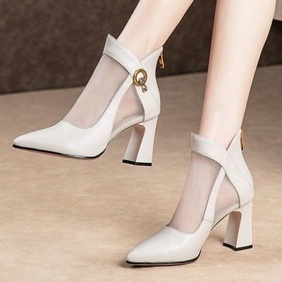 Summer Women Crystal Lace Zip Mesh Pumps Woman High Heels Female Boots Classics Solid Platform Sandals Ladies Party Shoes