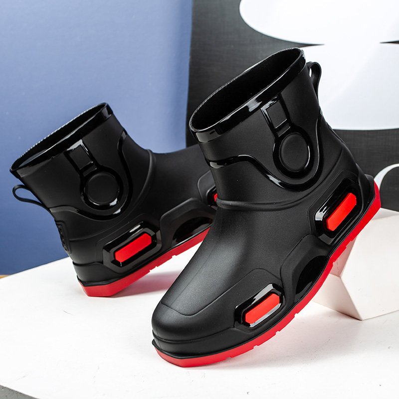 High Quality Black Red Low-Top Rain Boots for Men Women Fashionable Outdoor Waterproof Boot with round Toe-for Autumn