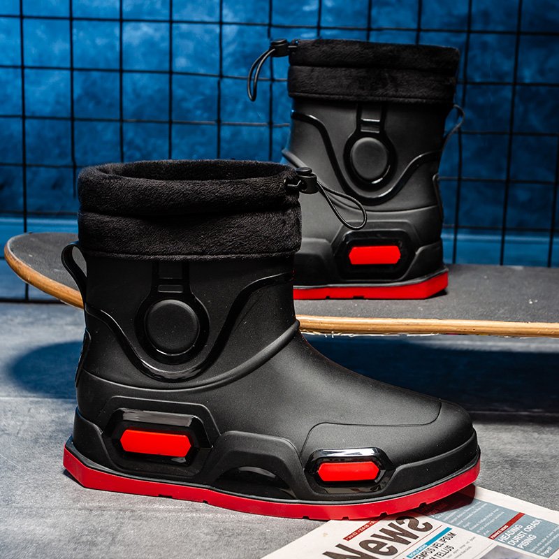 High Quality Black Red Low-Top Rain Boots for Men Women Fashionable Outdoor Waterproof Boot with round Toe-for Autumn