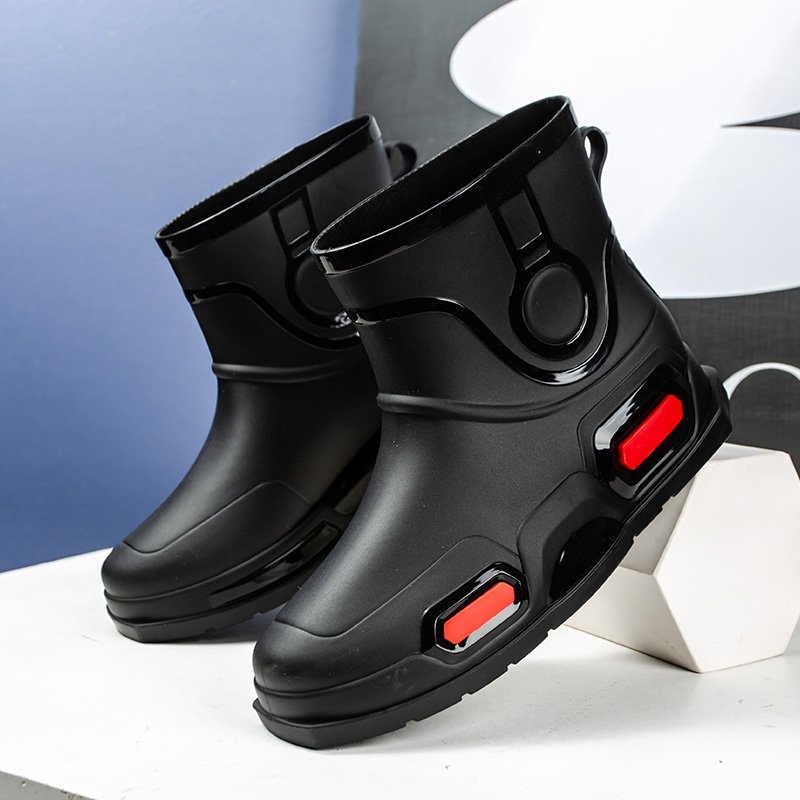 High Quality Black Red Low-Top Rain Boots for Men Women Fashionable Outdoor Waterproof Boot with round Toe-for Autumn