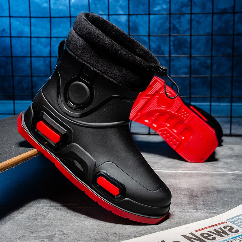 High Quality Black Red Low-Top Rain Boots for Men Women Fashionable Outdoor Waterproof Boot with round Toe-for Autumn