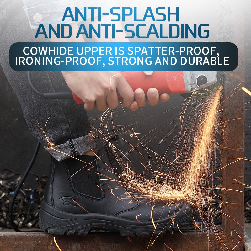Genuine Leather Men Steel Toe Non-Slip Work Boots Indestructible Shoes Safety Shoes Male Puncture-Proof Work Sneakers