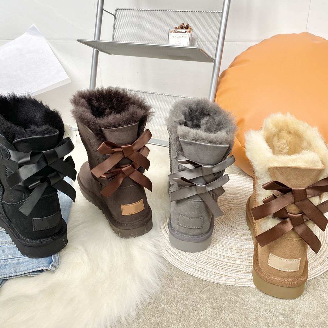 Women's Bailey Bow Boot sheepskin fur winter snow genuine leather unisex snow boots