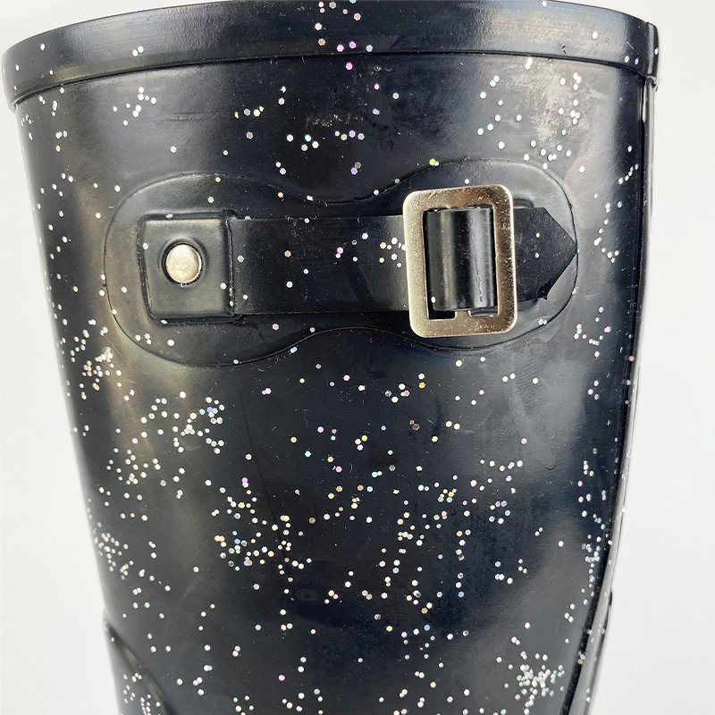 Fashion glitter mid calf women gumboots waterproof wellington rubber rain boot with heel