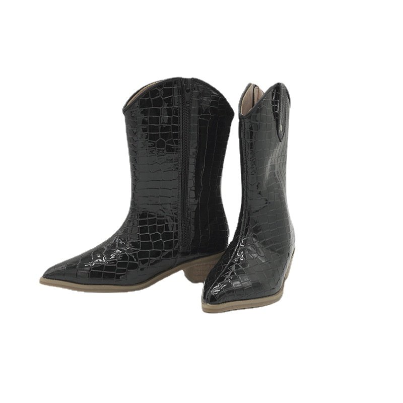 NEW Fall Winter Shoes Girls Pointed Toe Square Heel Boots Leather Knee High Boots Solid Girls Sexy High Heel Boots