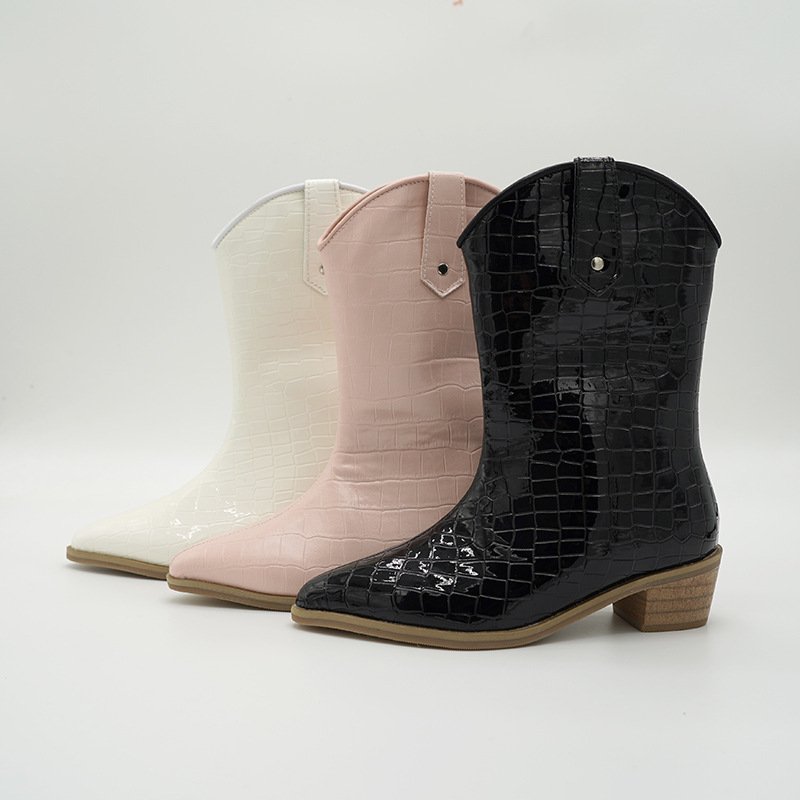 NEW Fall Winter Shoes Girls Pointed Toe Square Heel Boots Leather Knee High Boots Solid Girls Sexy High Heel Boots