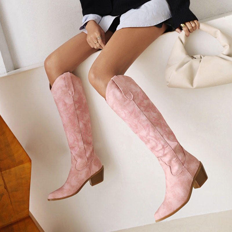 TAIYU Factory Winter Design Women Casual Shoes Faux Fur Leather Women's Chunky Heels Thigh High Boots