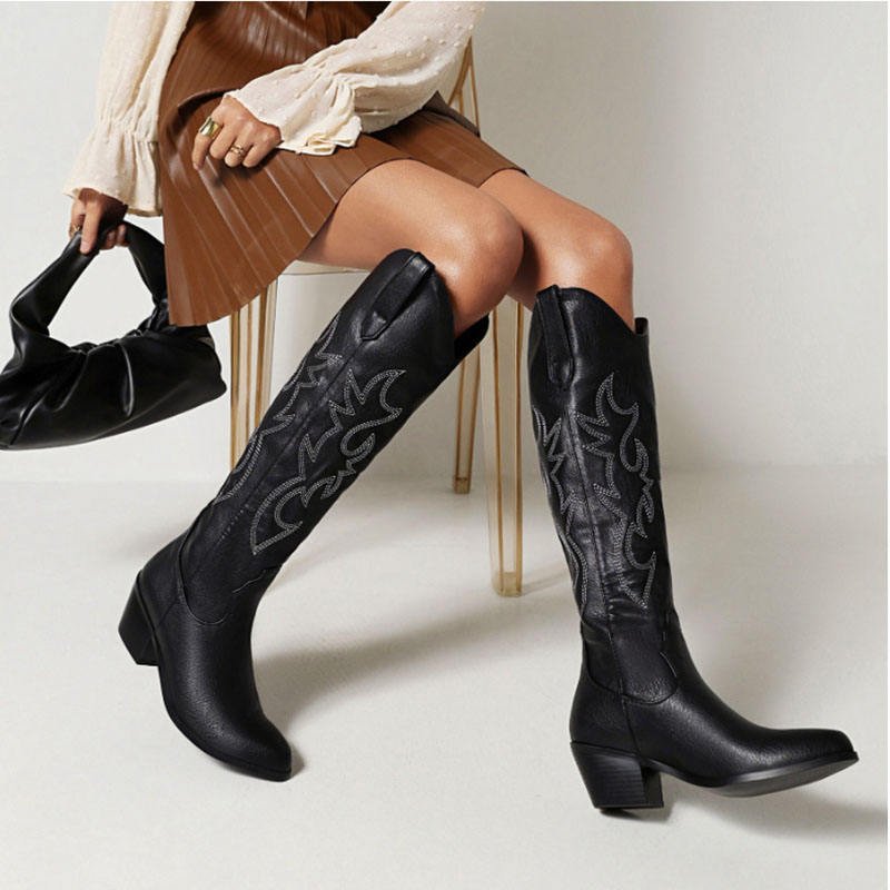 TAIYU Factory Winter Design Women Casual Shoes Faux Fur Leather Women's Chunky Heels Thigh High Boots