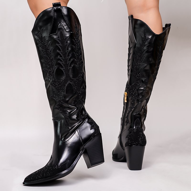 Silver Western Cowboy Boots With Stubby Toe And Embroidered Thread Lady's Boots With Wood Grain And A Bootie