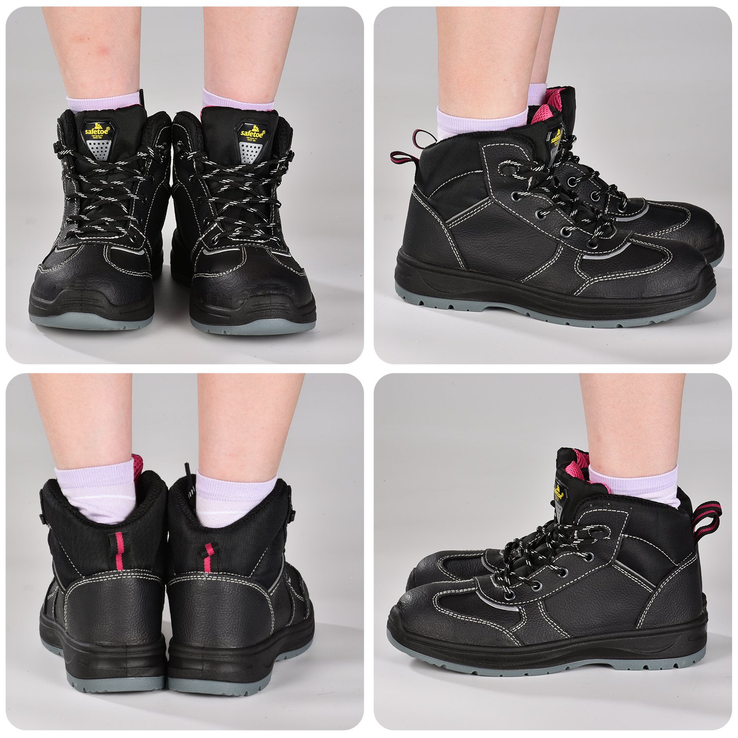 Anti Slip Black Lady Waterproof Leather Work Boots for Women