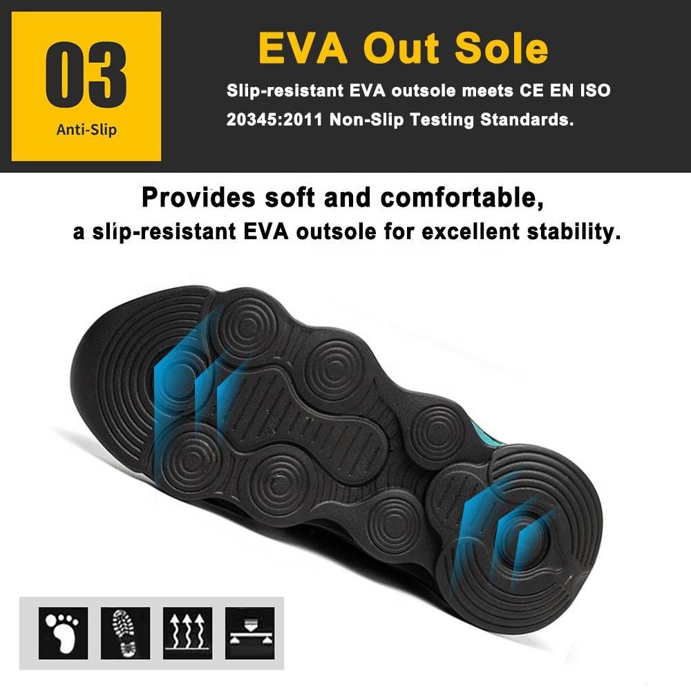 Non slip soft EVA sole puncture proof light weight fashion sneaker safety shoes men women steel toe work boots