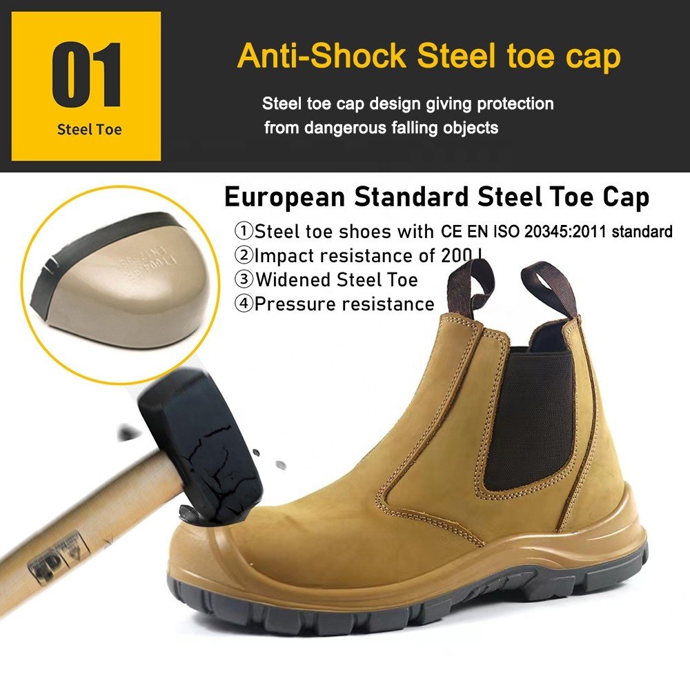 Yellow oil slip resistant prevent puncture steel toe anti-smash waterproof work boots safety shoes for men without lace