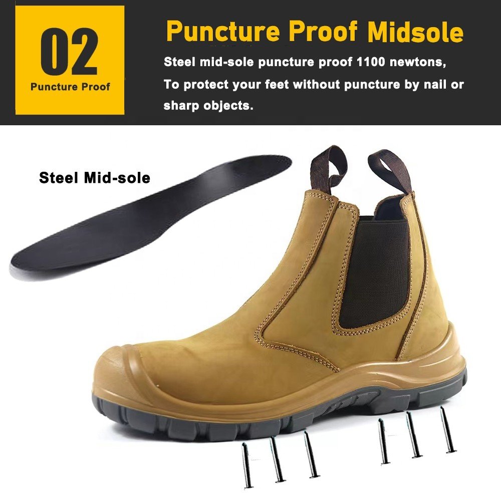 Yellow oil slip resistant prevent puncture steel toe anti-smash waterproof work boots safety shoes for men without lace