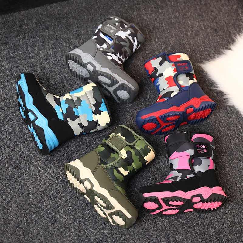 Boys Boots Children Snow Boots For water proof Sneakers Winter Kids Camouflage Boots Sport Fashion 2025 New Leather cotton Shoes