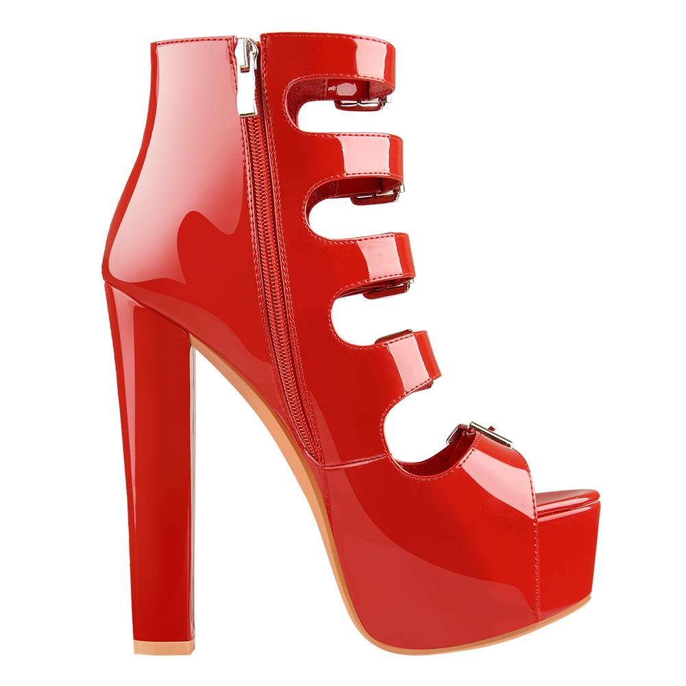 Platform Open Toe Five Buckle Strap Chunky High Heels Ankle Boots Sandals