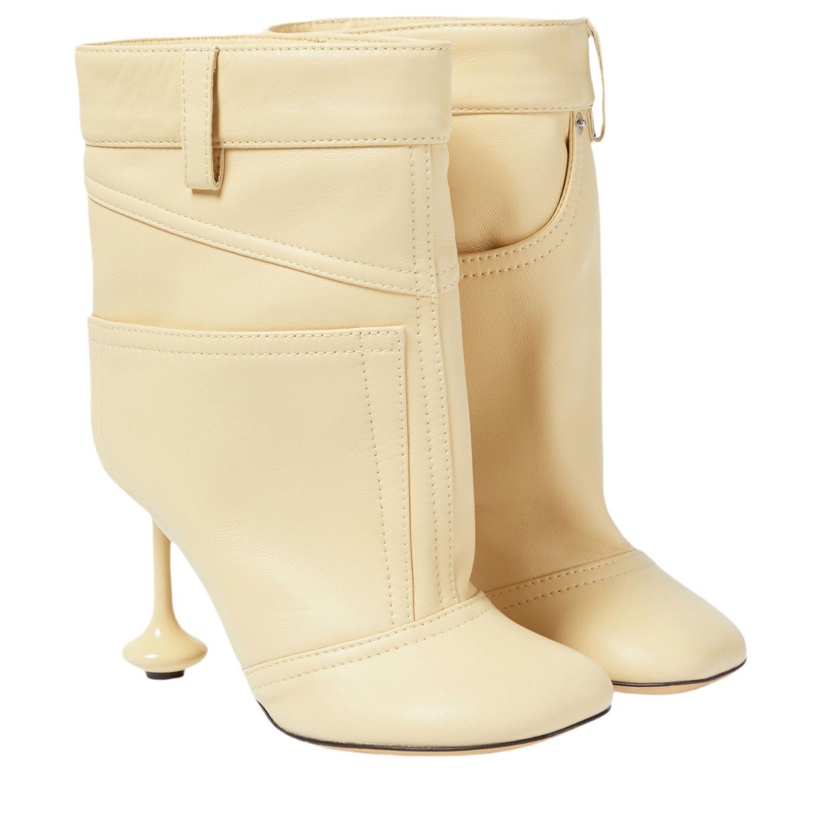 2024 New Thin Heel Square Head Splicing Short Boots Large Size Design Washed Cowboy Boots Leather Side Zipper Bare Boots