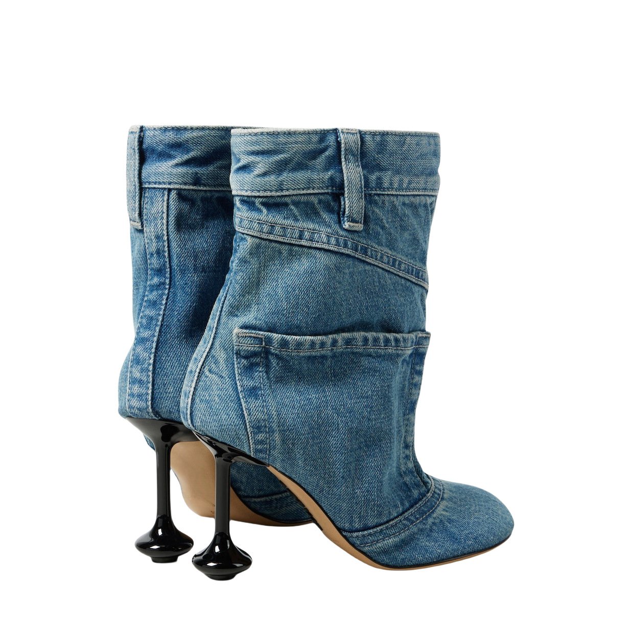 2024 New Thin Heel Square Head Splicing Short Boots Large Size Design Washed Cowboy Boots Leather Side Zipper Bare Boots