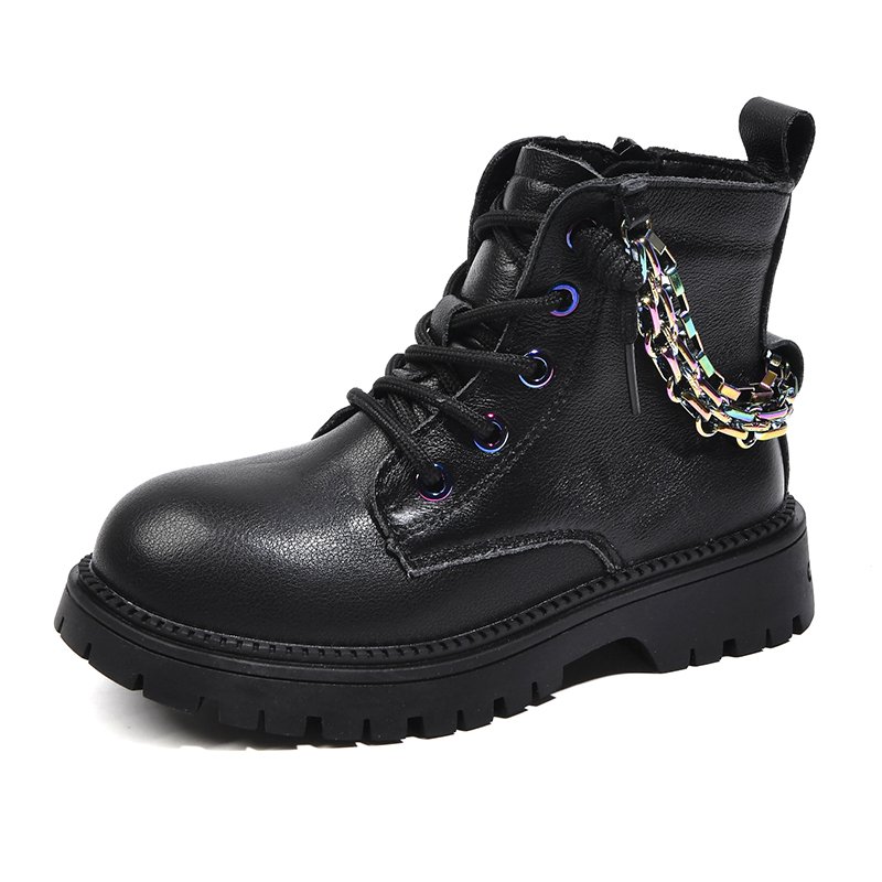 Embossed leather safety shoes Non-slip stitching rubber sole work boots for kids