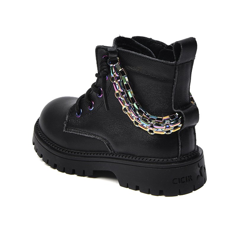 Embossed leather safety shoes Non-slip stitching rubber sole work boots for kids