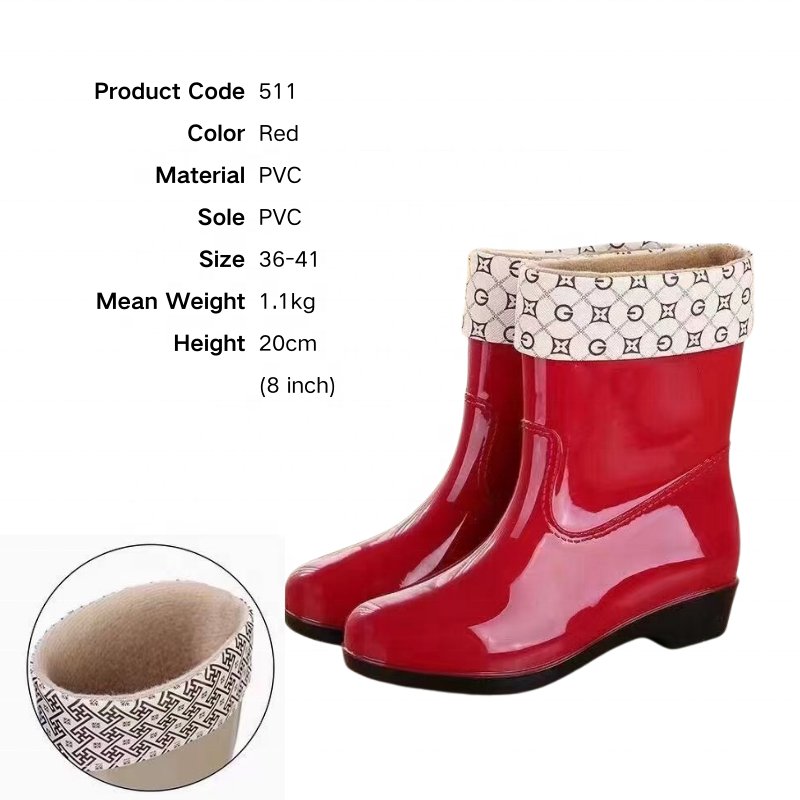 Anti Slip Women's Short Rain Boots With Warm Soft Fur