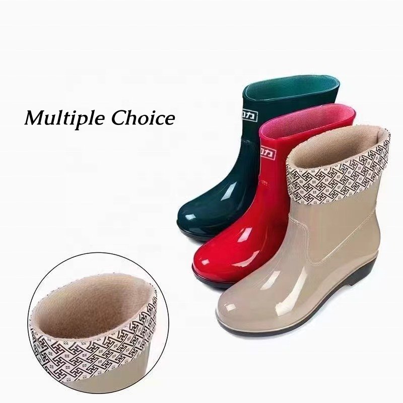 Anti Slip Women's Short Rain Boots With Warm Soft Fur