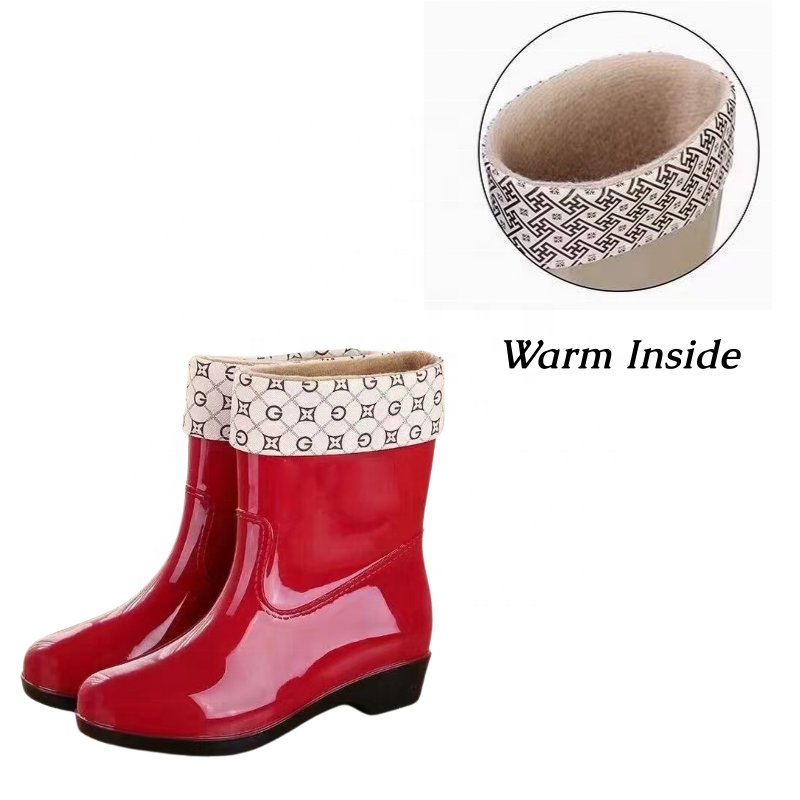 Anti Slip Women's Short Rain Boots With Warm Soft Fur
