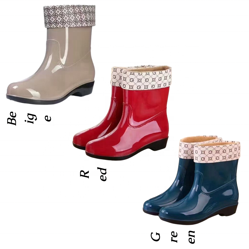 Anti Slip Women's Short Rain Boots With Warm Soft Fur