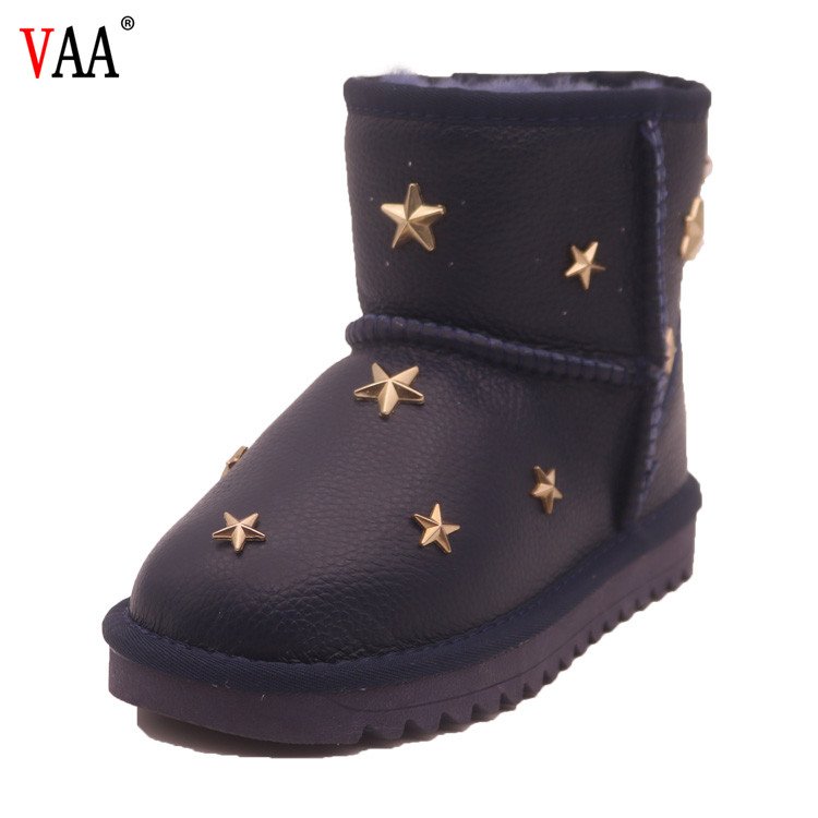 CF-44 Appliqued Star Real Wool New Style Waterproof Children Snow Boots, Kids Ankle Boots