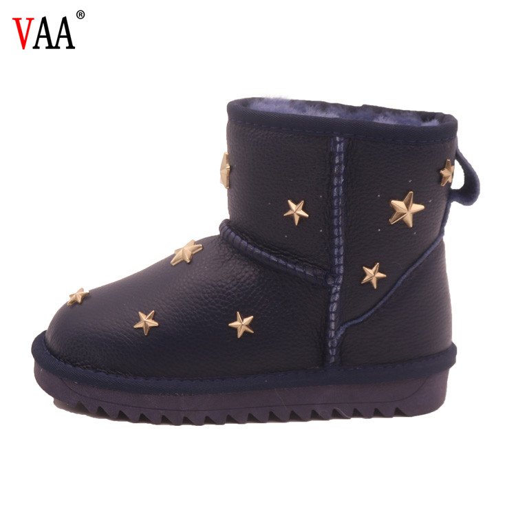 CF-44 Appliqued Star Real Wool New Style Waterproof Children Snow Boots, Kids Ankle Boots