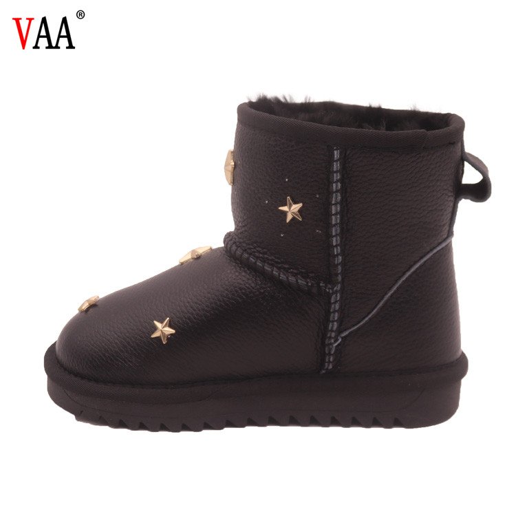 CF-44 Appliqued Star Real Wool New Style Waterproof Children Snow Boots, Kids Ankle Boots