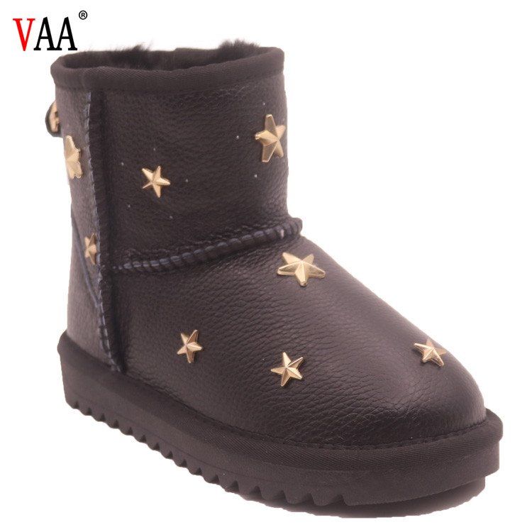 CF-44 Appliqued Star Real Wool New Style Waterproof Children Snow Boots, Kids Ankle Boots