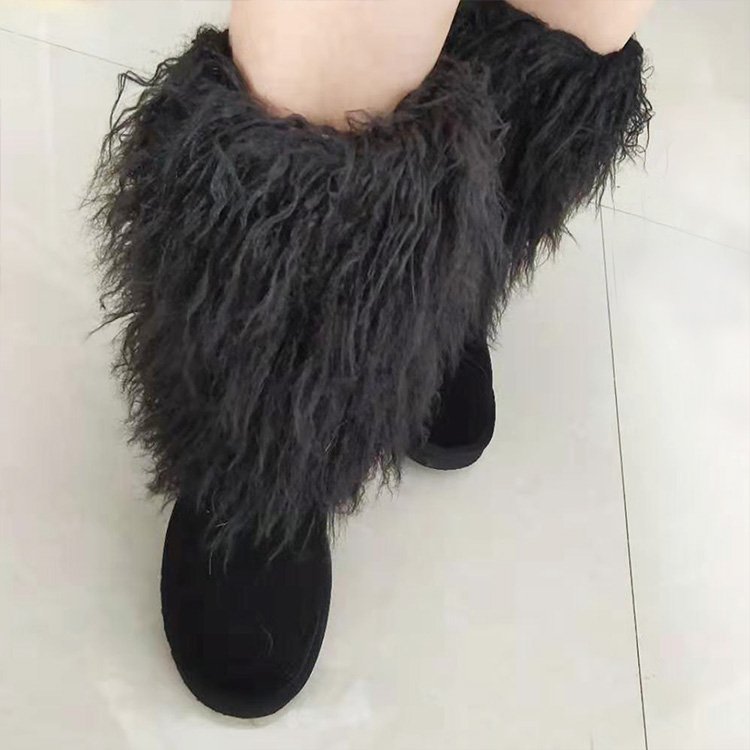2020 fashion winter lamb skin boots long hair faux brown mongolian sheep fur boots cover
