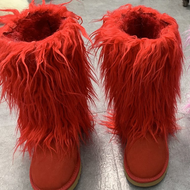 2020 fashion winter lamb skin boots long hair faux brown mongolian sheep fur boots cover