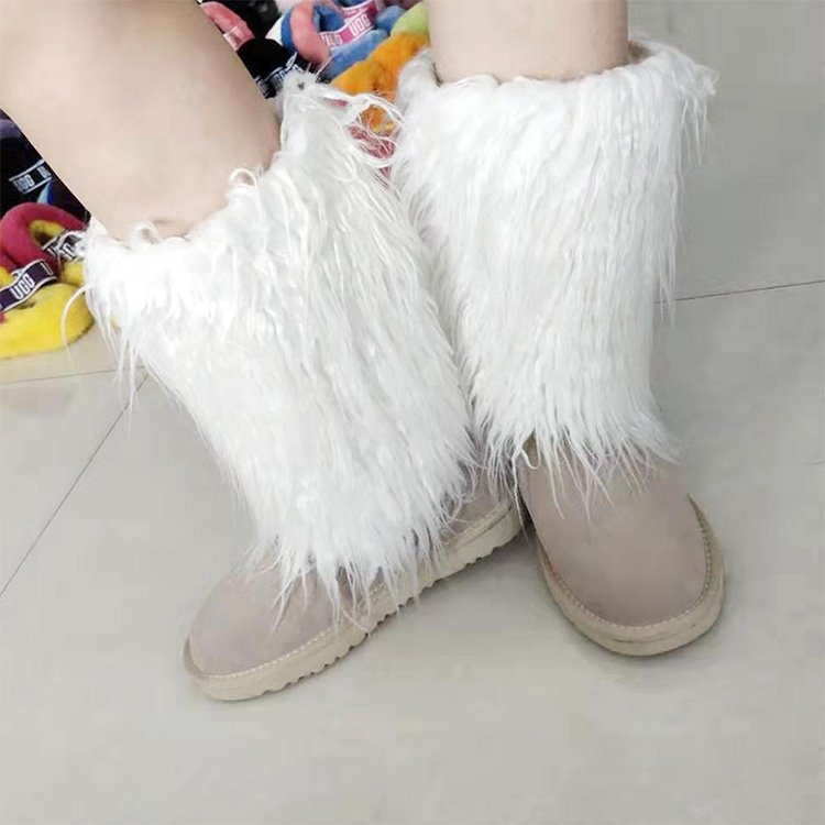 2020 fashion winter lamb skin boots long hair faux brown mongolian sheep fur boots cover