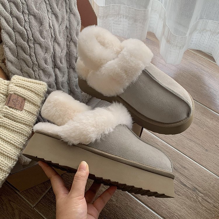 Thick-Soled Snow Boots Women Winter Warm Outside Wearing Woolen Shoes Plus Cashmere Thickened