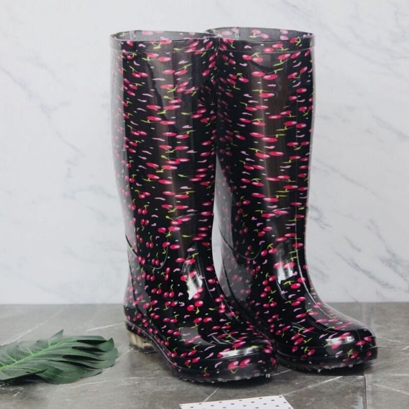 Long Cheap Rubber Shoe For Woman Design Your Own Red Transparent Rain Boots