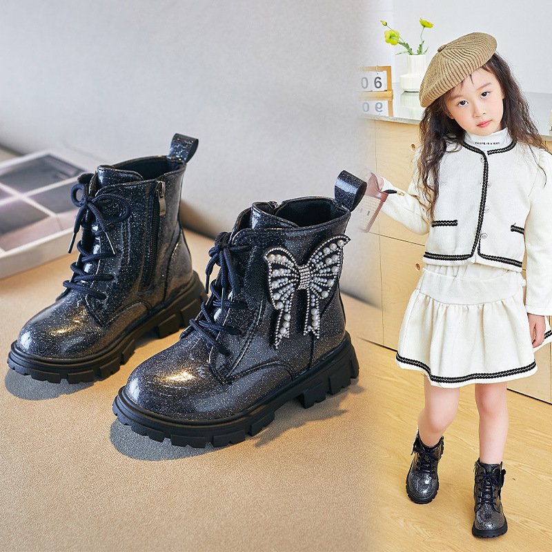 Girls Martin boots British Style Short boots Autumn And Winter Princess Fashion Butterfly Children's Wings Stylish Single boots