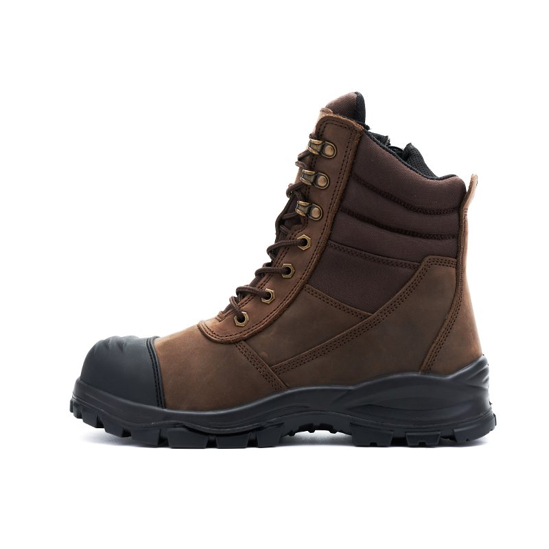 Brown high quality safety steel toe with side zipper industrial labor protection safety boot