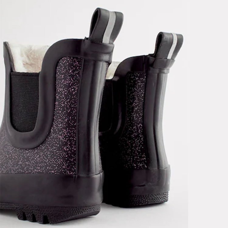 Custom warm faux fur inside kids rain boot cute short ankle rain boots with glitters