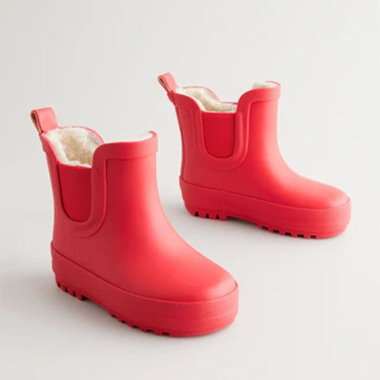 Custom warm faux fur inside kids rain boot cute short ankle rain boots with glitters