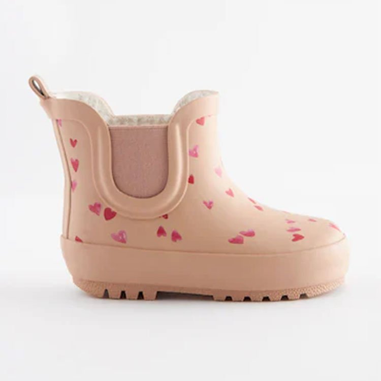Custom warm faux fur inside kids rain boot cute short ankle rain boots with glitters