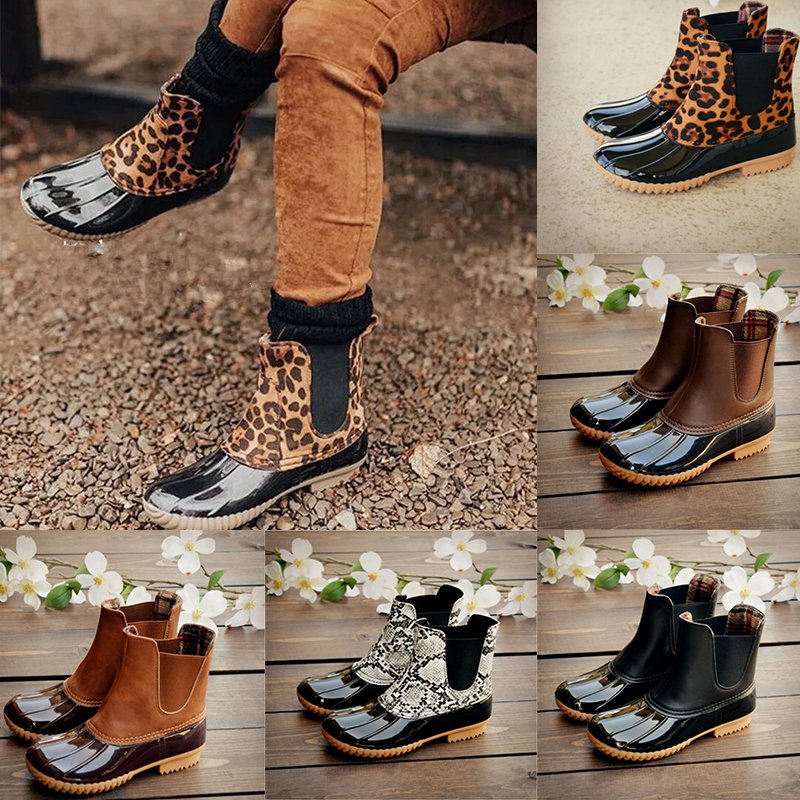 Wholesale Waterproof Women's Rubber Rain Boots Leopard Print Slip-on Duck Boots