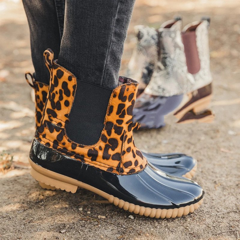 Wholesale Waterproof Women's Rubber Rain Boots Leopard Print Slip-on Duck Boots